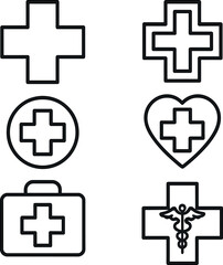 Obraz premium Medical crosses icons set – outline, healthcare and simple design symbols