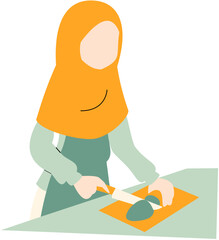 Woman in hijab preparing food