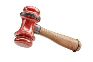 PNG Wooden gavel with red head isolated on black background