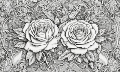 A pair of roses painted or drawn on a wall