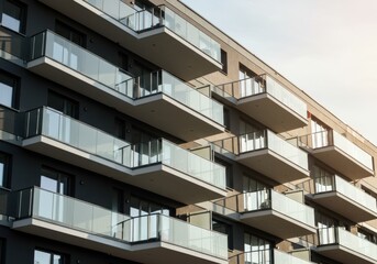 Apartment building showcasing modern urban living with balconies and windows
