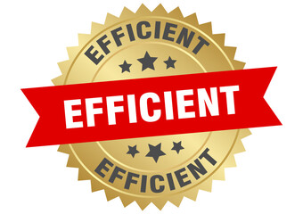Obraz premium efficient. efficient round red and gold label isolated on transparent background