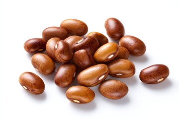 A pile of kidney beans on a white background.  Rich brown hues and natural textures.