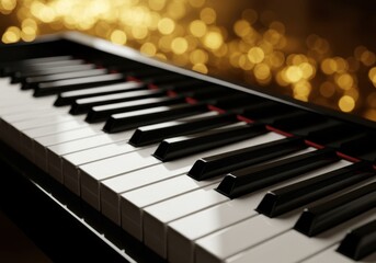 Piano keyboard representing musical expression and creativity, with keys and bokeh background