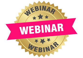 webinar. webinar round pink and gold label isolated on transparent background