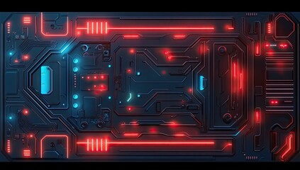 Futuristic circuit board with glowing neon lines