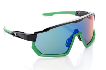 Modern stylish green sports eyewear designed for outdoor activities and protection.