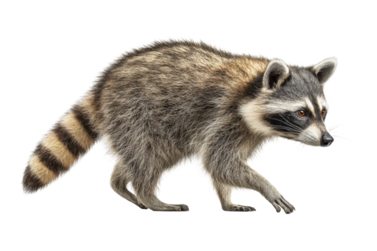 PNG Side view of a walking raccoon on transparent background