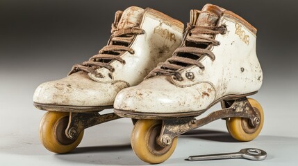 Vintage Roller Skates. Nostalgic Antique Roller Skates With A Retro Feel. Great For Themes Of Childhood Memories And Recreation.