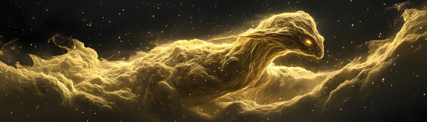 Golden ethereal creature emerging from a swirling nebula.