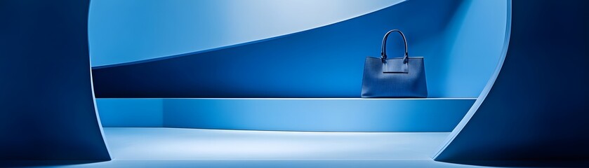 Modern, abstract interior display with a handbag.