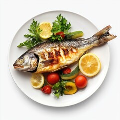 Grilled fish with lemon and vegetables