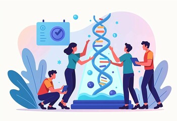 colorful illustration of team collaboration in genetic research