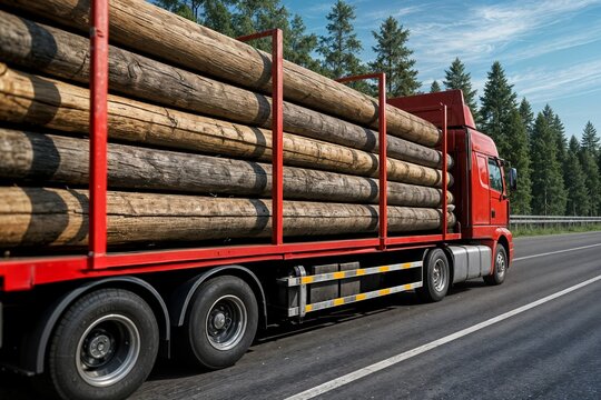large truck transporting logs highway concept gran cami&oacute;n transportando troncos concepto de carretera grand camion transportant des grumes concept d'autoroute