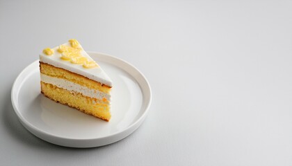 delicious dessert cake slice served on a white plate for a sweet treat header banner mockup with copy space