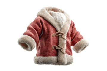 PNG Cozy red fur-lined winter coat with hood and toggle fasteners on black background