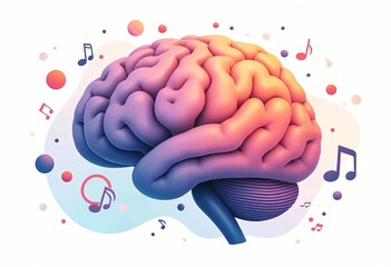 vibrant brain illustration with music notes and colorful abstract design