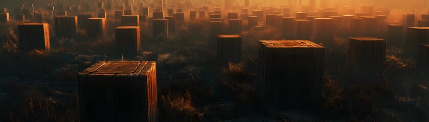 A desolate, box-shaped city panorama.