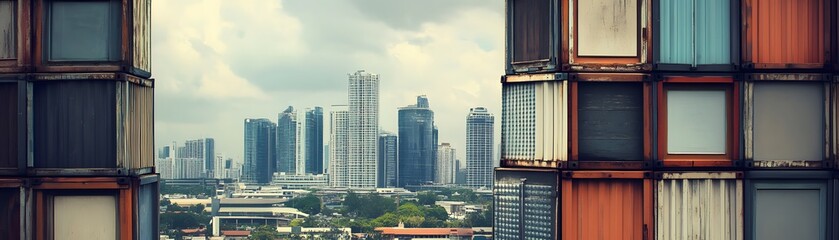 Modern cityscape seen through unique modular structure