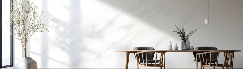 Sunlight streams into a modern dining space.