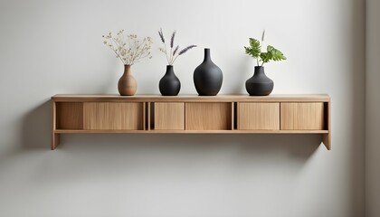 Tranquil Sanctuary: Minimalist Shelf with Ceramic Vases