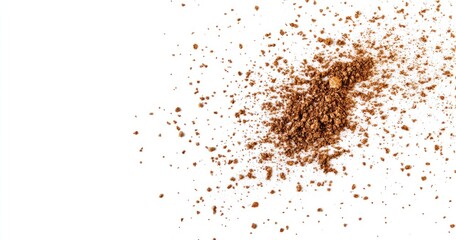 Scattered brown powder on white background