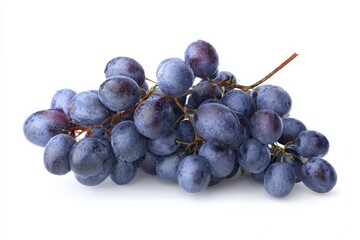 Fototapeta premium A bunch of dark purple grapes with water droplets, isolated on white background.