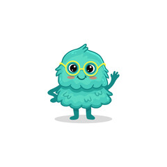Cute cartoon monster on white background. Blue Monster Icon. Happy Alien. Flat Funny monster bird. Vector illustration