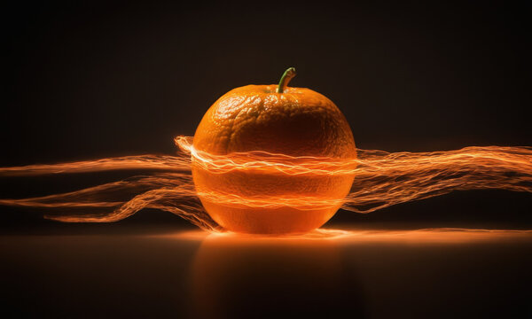 A single orange with a string wrapped around it, suitable for use in still life compositions or as a prop for food photography