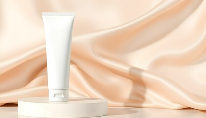 Elegant White Cosmetic Tube Mockup on Silk Fabric