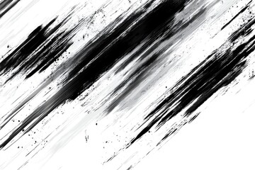 Abstract diagonal brushstrokes of black and gray paint on white