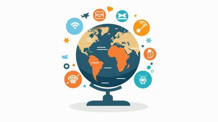 flat design language learning icons globe and speech bubbles .