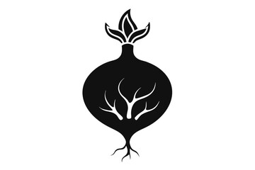 Creative Black Silhouette Pomegranate Shaped Tree with Interior Branches and Root System