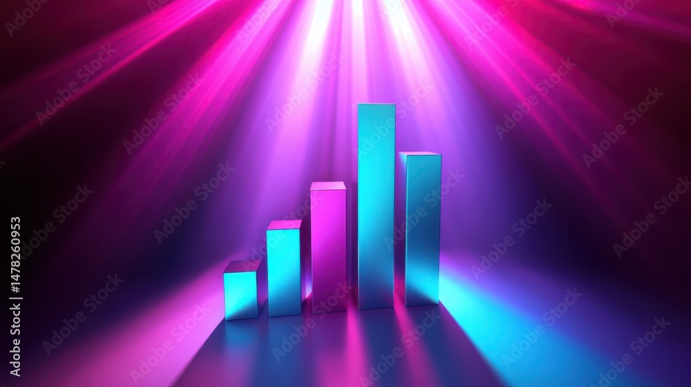 Poster colorful abstract bar graph with light beams and soft gradient background