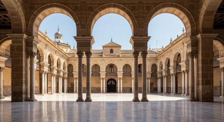 Fototapeta premium Courtyard architecture reflecting heritage and history with arches and columns