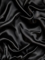 Fototapeta premium Black satin fabric draped elegantly with smooth texture and natural shine on a gentle surface