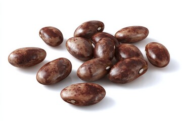 Obraz premium A handful of speckled brown beans against a bright white background.