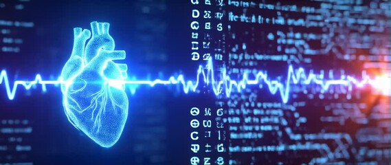Anamorphic video Biological model of a heart beat, AI, Computer Algorithms, Artificial Intelligence and Large Language Model Visualization - Powered by Adobe