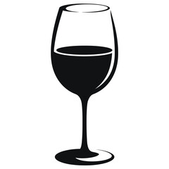 A clean, stylized silhouette of a wine glass filled with liquid.