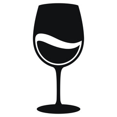 A clean, graphic silhouette of a wine glass filled with liquid, perfect for use in restaurant menus, bar designs, or as a simple icon.