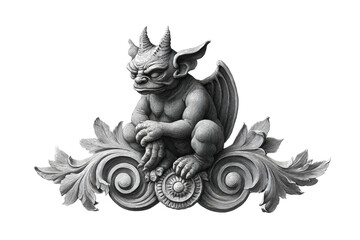 PNG Ornate stone gargoyle sculpture with wings and horns on decorative base