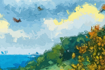 Various oil paintings, flowers, marine creatures, abstract sea boats, cats, dogs, plum blossoms, birds, beautiful scenery