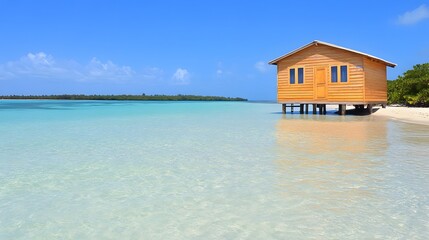 Fototapeta premium Secluded Beach Bungalow Overwater Tropical Paradise
