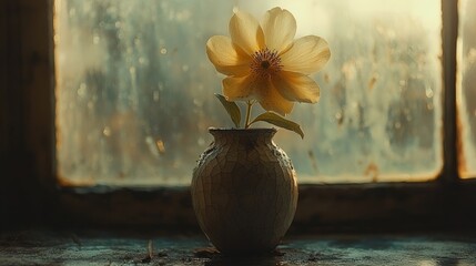Pale yellow flower in a small vase
