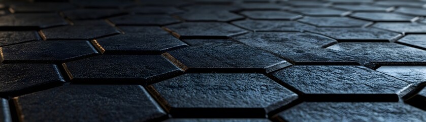 Close-up view of dark hexagonal paving stones.
