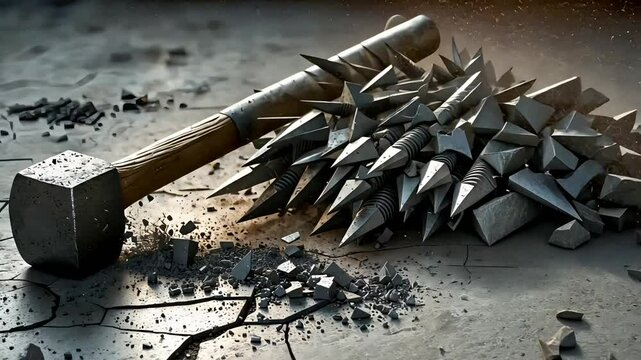 Spiked War Mace with Cracked Ground in Cinematic Close-Up