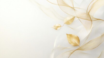 An elegant, gold-themed artwork showcasing abstract ribbons and leaves, offering a sense of luxury and sophistication.