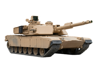 M1 Abrams Main Battle Tank in Desert Camouflage on a White Background