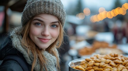 Young woman smiling at a market