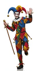 Fototapeta premium Colorful Jester Costume A Vibrant and Intriguing Image of a Jester in Traditional Clothing